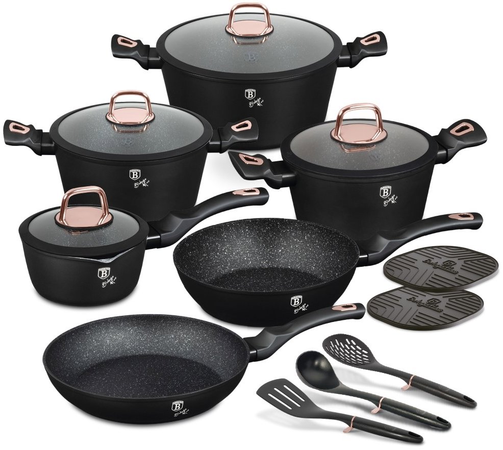 BerlingerHaus Black Rose Collection Sada nádobí 15 ks s mramorovým povrchem