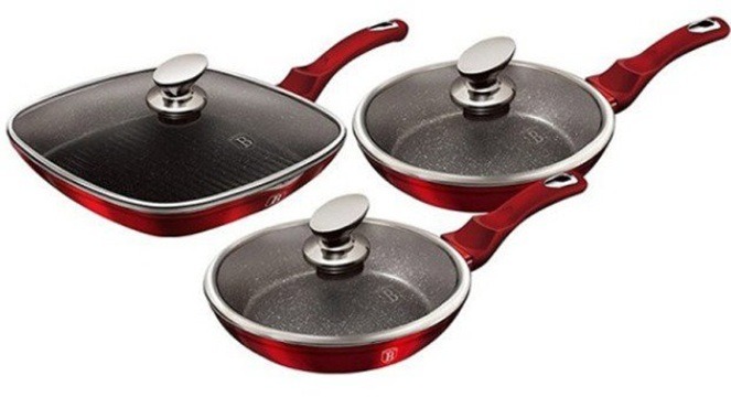 BerlingerHaus Burgundy Metallic Line Sada pánví s mramorovým povrchem 6 ks