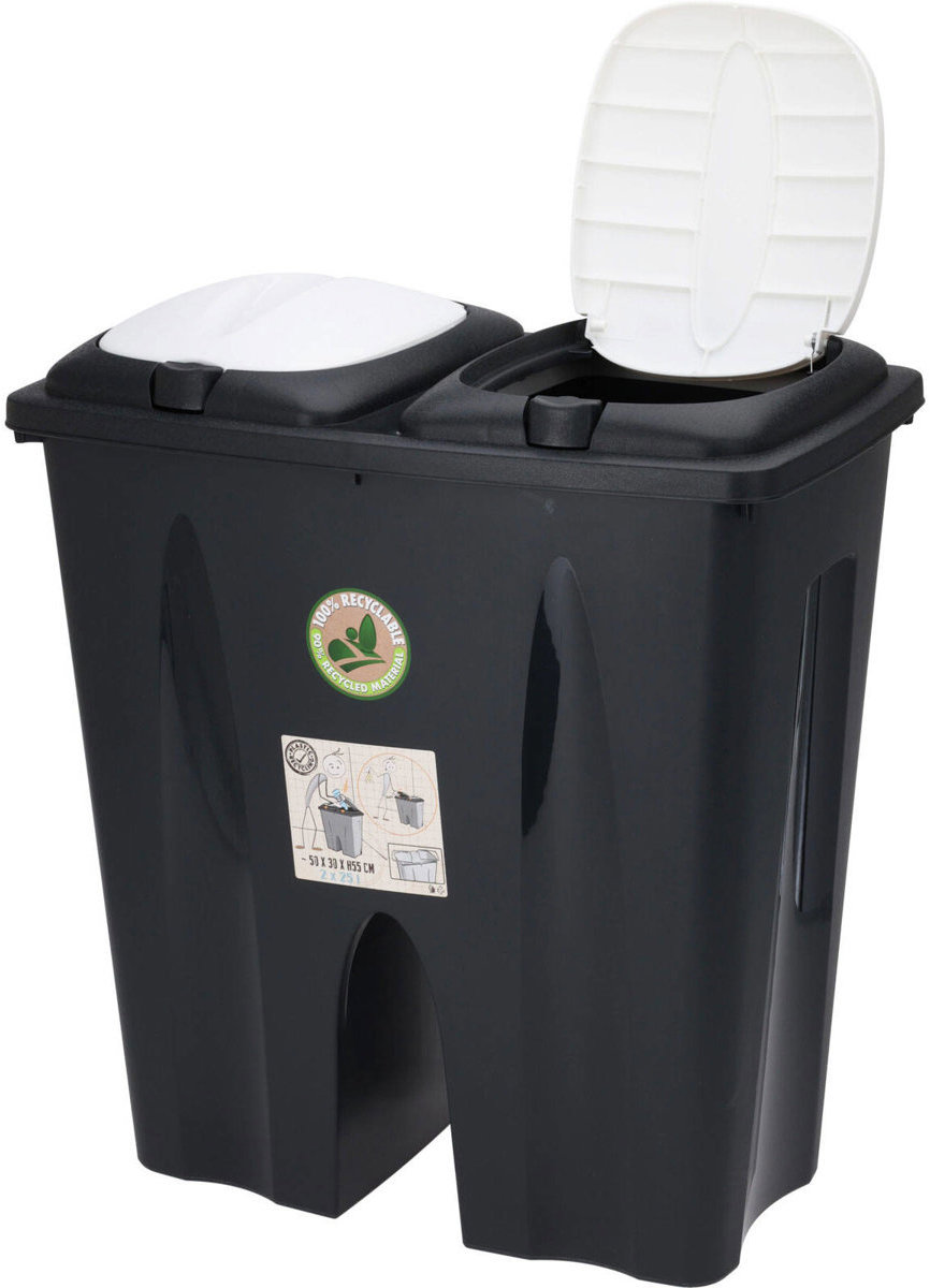 Storagesolutions, Dvojitý koš na odpadky, černý, 2 x 25 l