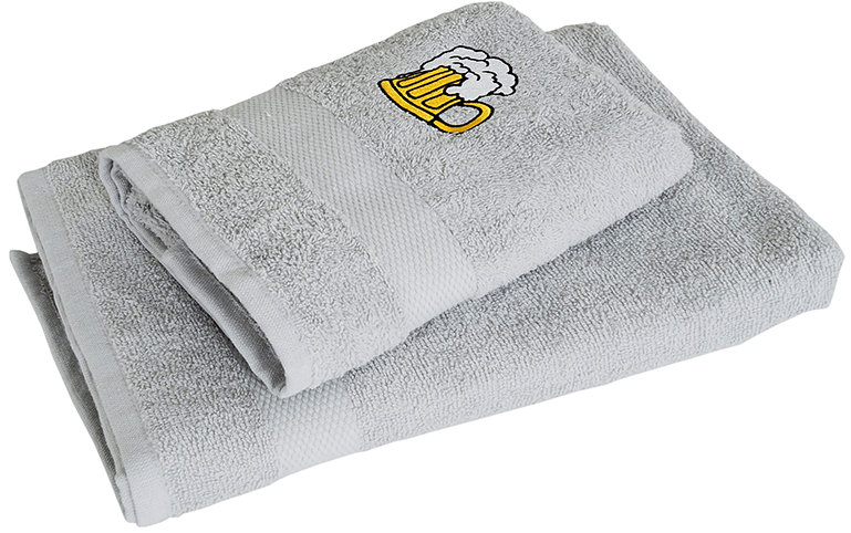 B.E.S. PETROVICE Dárkový set ručník a osuška froté s výšivkou Pivo 50 × 90 cm + 70 × 140 cm, šedá