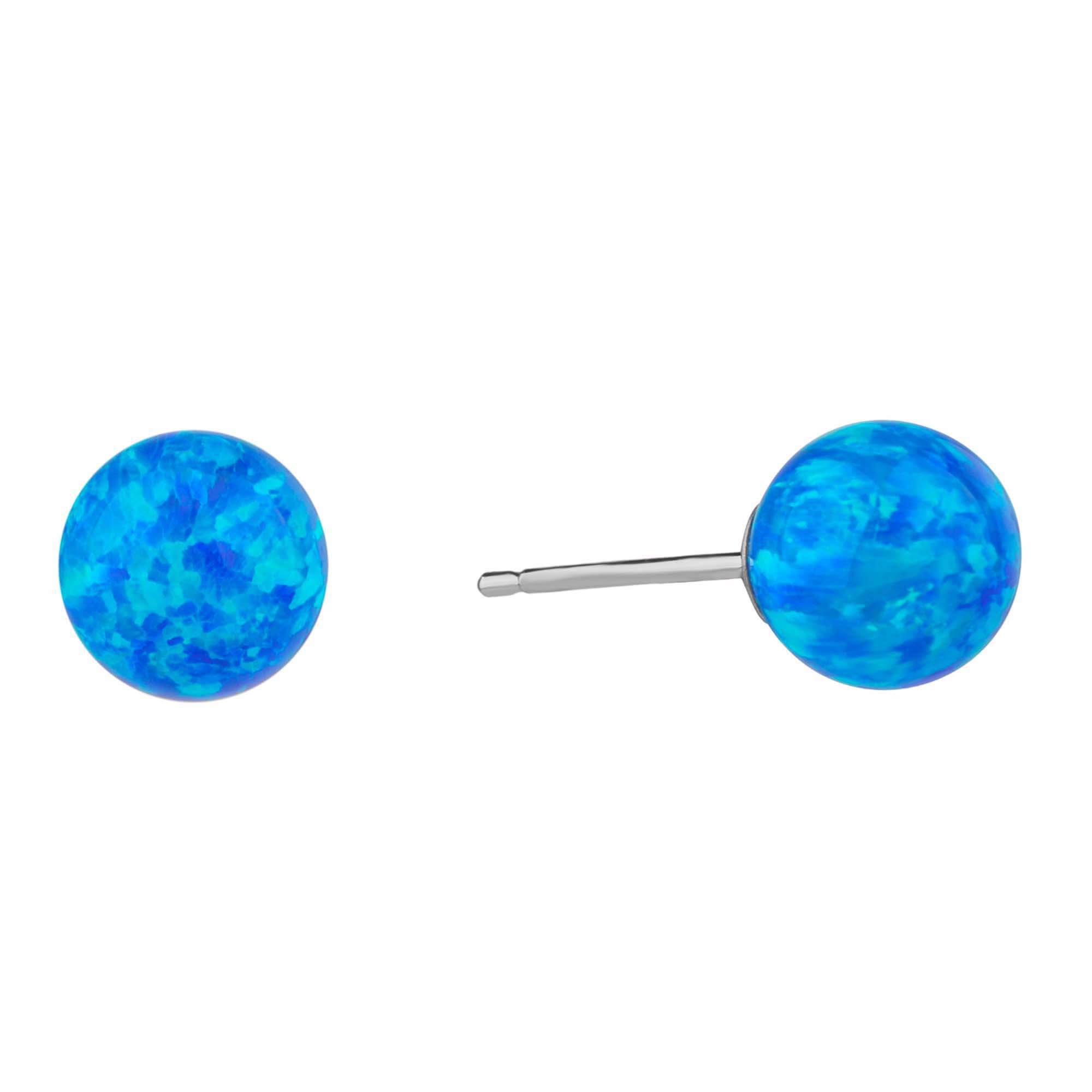 BEALIO 07179 Stříbrné náušnice KULIČKY 8 mm modrý OPÁL (Ag 925/1000, 1,34 g)