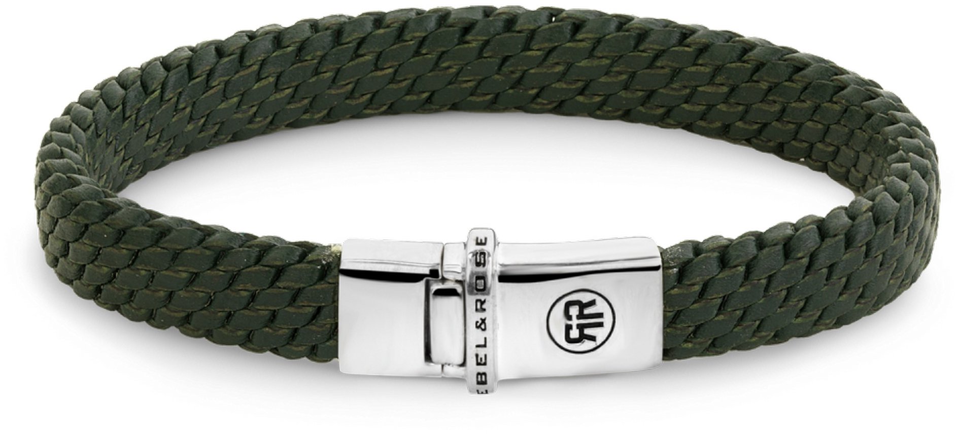 Rebel & Rose Mastery Collection Woven Green Pánský kožený náramek, spona ze stříbra (Ag 925/1000)