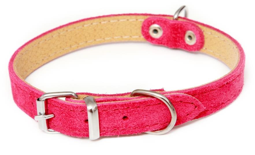 Bafpet Obojek Sunny ze semišové kůže, hladký, Fuchsie, 12mm × 30cm /21-27/ 02101
