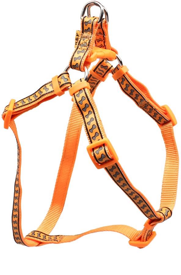 Bafpet Popruhové kšíry "Reflexní kostičky" - Oranžová, 25mm × OH 58-90cm, 18416K