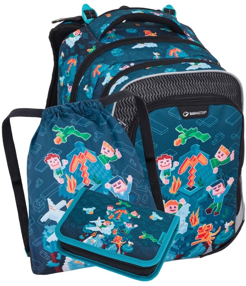 BAGMASTER LUMI 24 E malý školní set pro prvňáčky v kostičkovém designu