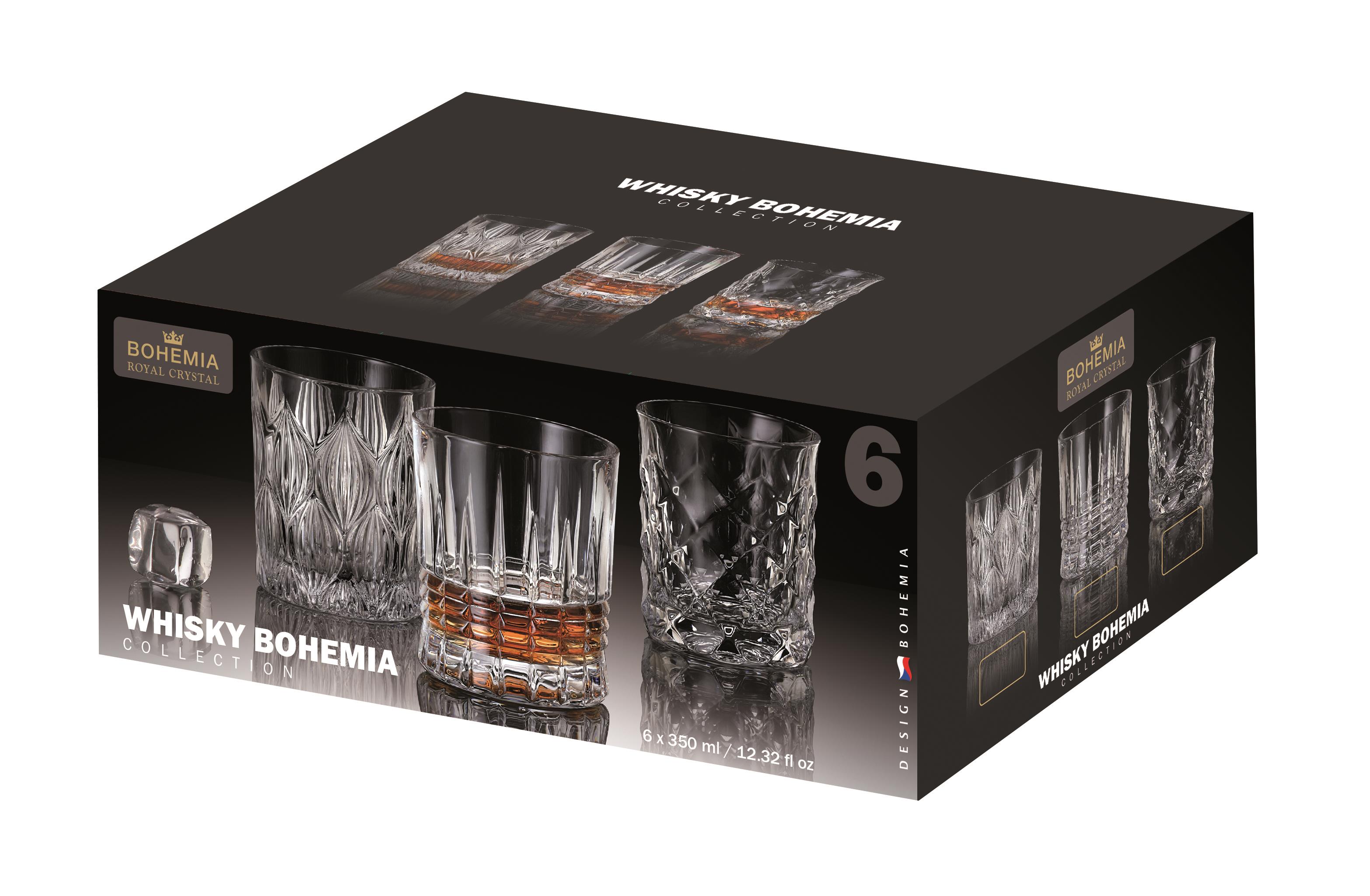 BOHEMIA ROYAL CRYSTAL Sklenice 6 ks 350 ml Bohemia whisky, mix dekorů