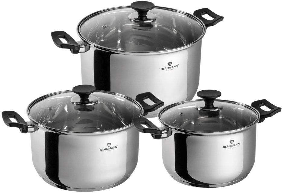 Blaumann Gourmet Line Sada nádobí 6 ks 16/18/20 cm černé rukojeti nerez