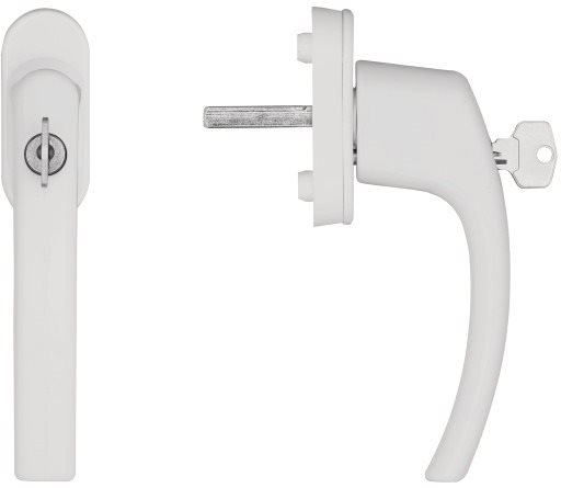 Blaugelb Okenní klička FGS 1758 uzamykací, 45°, trn 43 mm, RAL9016 bílá