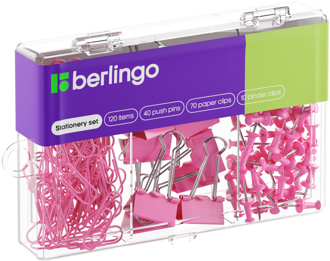 BERLINGO sada kancelářských potřeb, růžová - balení 120 ks