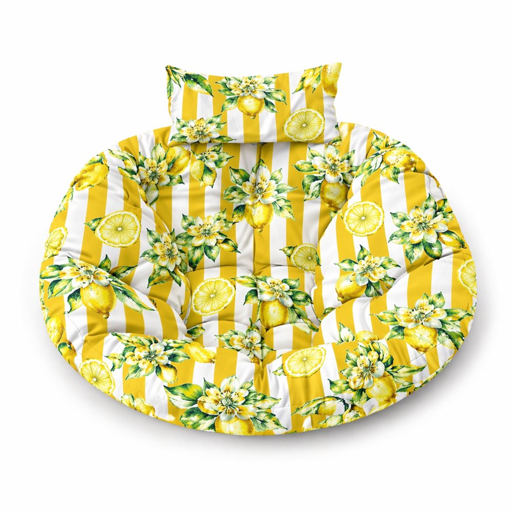 Blomster Polštář na závěsné křeslo kokon 100 cm, citronové pruhy