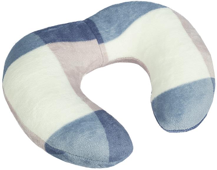 Bellatex Cestovní polštářek podkova Korall 24/120  30 × 35 cm modrá kostka