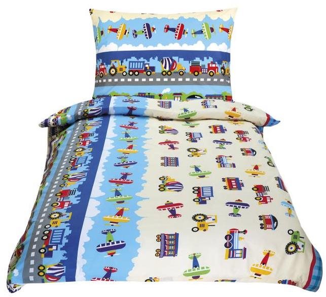 Bellatex Bavlněné Junior - 140 × 200, 70 × 90 cm - letadla a auta modrá