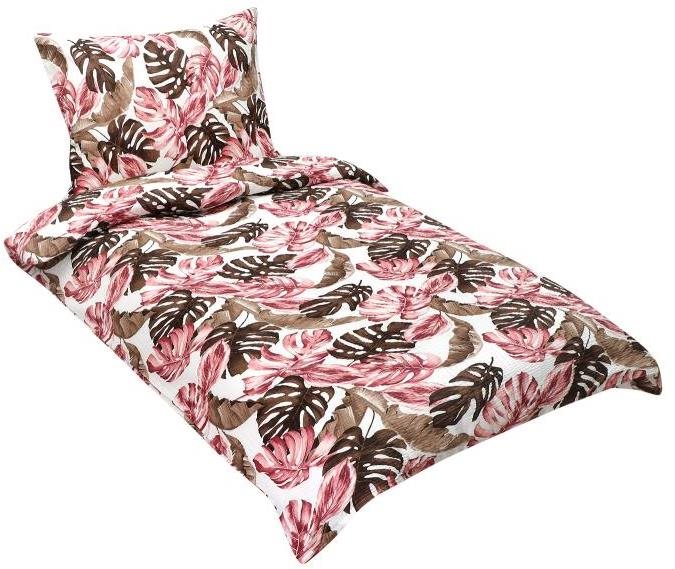 BELLATEX s.r.o. Povlečení krep 80/435 monstera růžová 140 × 220, 70 × 90