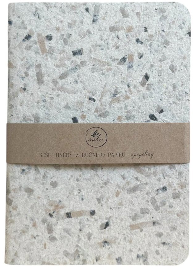 BE NICE EKO hnědý z ručního papíru A5, čtverečkovaný, upcycling