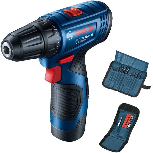 BOSCH Professional Vrtačka AKU GSR 120-LI, sada 23 ks bitů a vrtáků, kufr 0.601.9G8.002 (2 × 2 Ah)