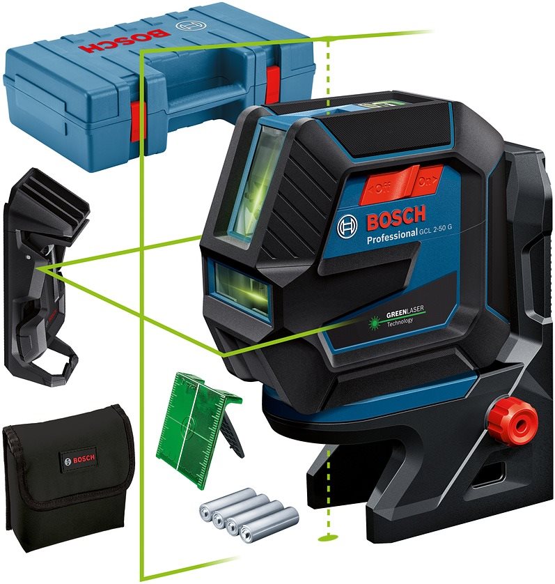 BOSCH Professional Křížový leser samonivelační GCL 2-50 G RM 10 0.601.066.M02 (4 X AA)