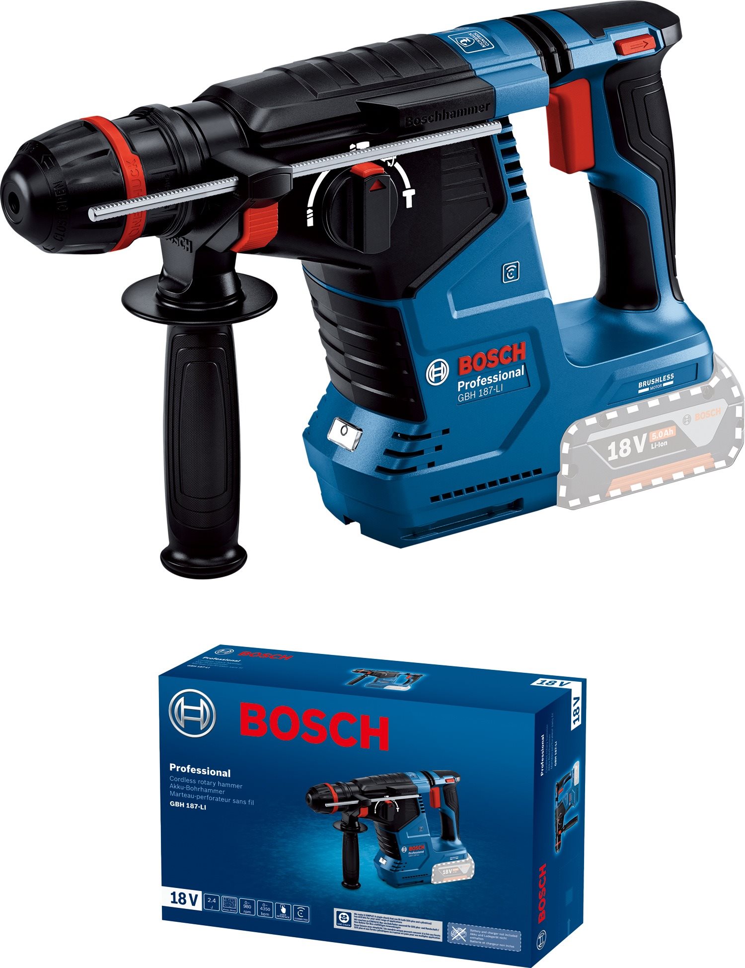 BOSCH Professional Kombinované vrtací kladivo AKU GBH 187-LI 18V 0.611.923.120 (bez AKU)