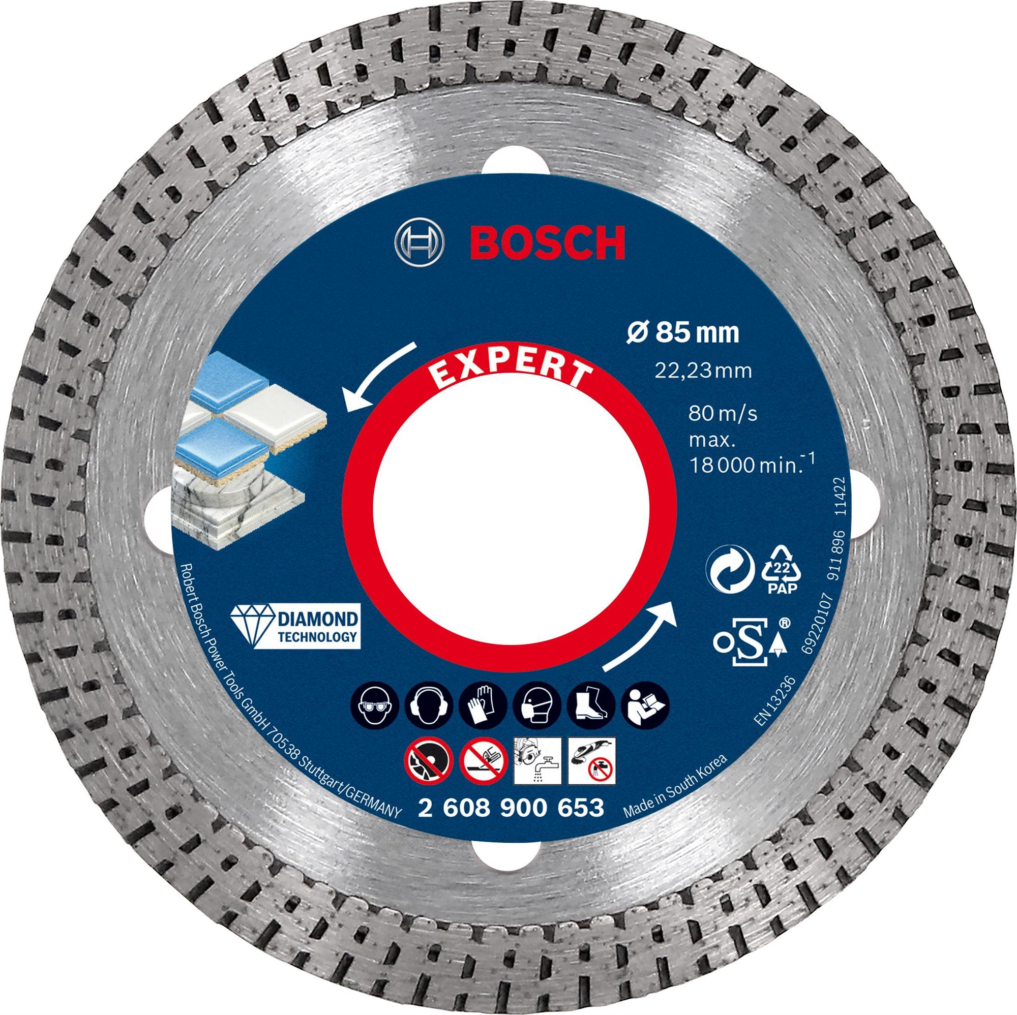 BOSCH Diamantový řezný kotouč EXPERT HardCeramic 85 × 22,23 × 1,6 × 7 mm 2.608.900.653