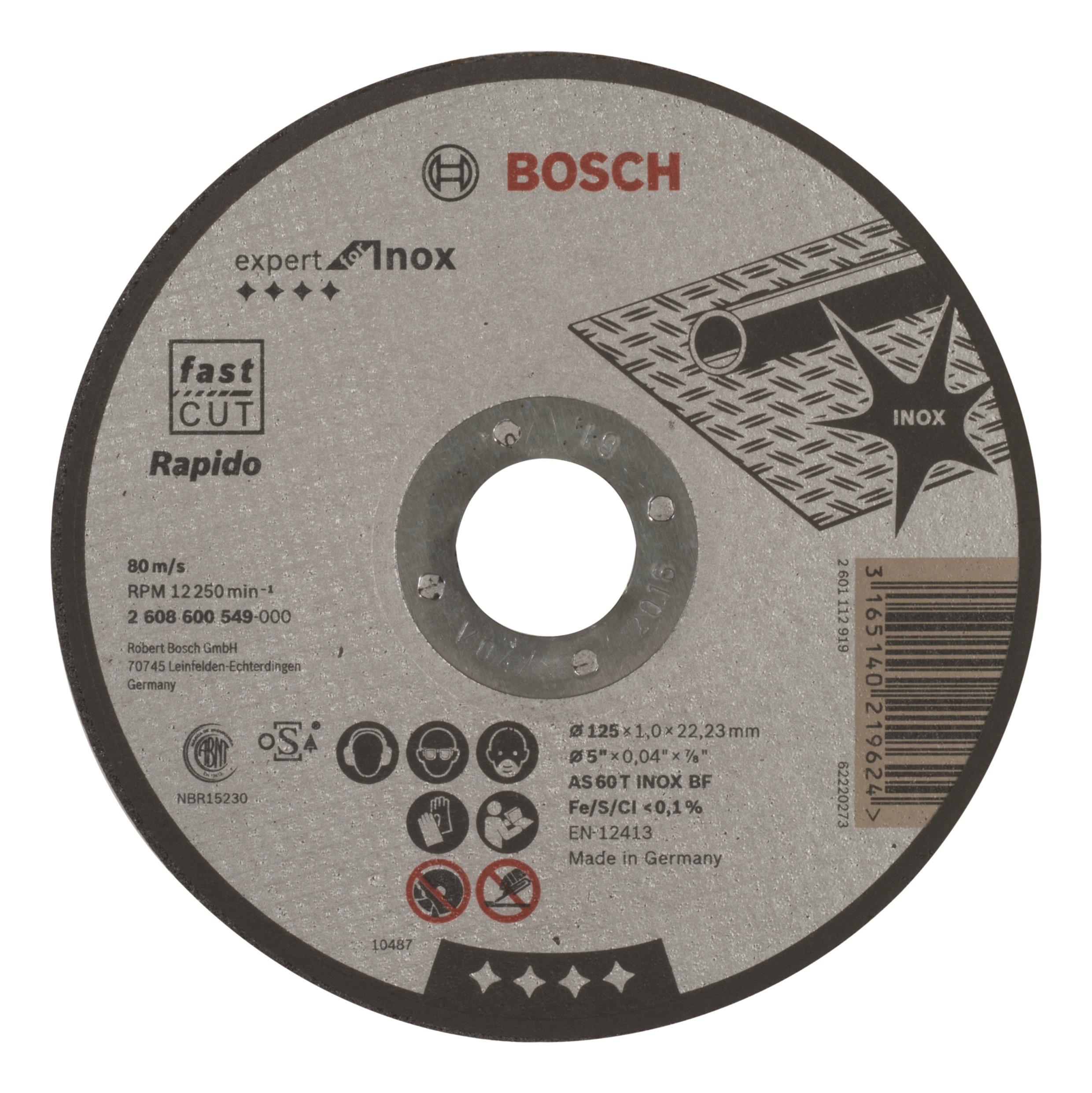 BOSCH Dělicí kotouč rovný Expert for Inox - Rapido AS 60 T INOX BF, 125 mm, 1,0 mm 2.608.600.549