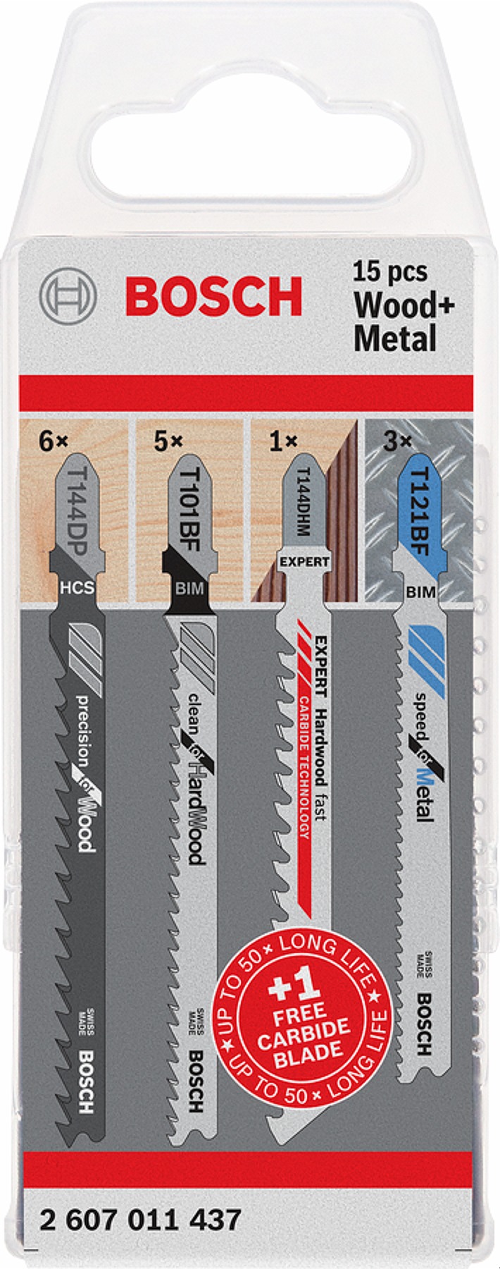 BOSCH 15dílná sada pilových plátků se stopkou pro práci se dřevem a kovem 2.607.011.437