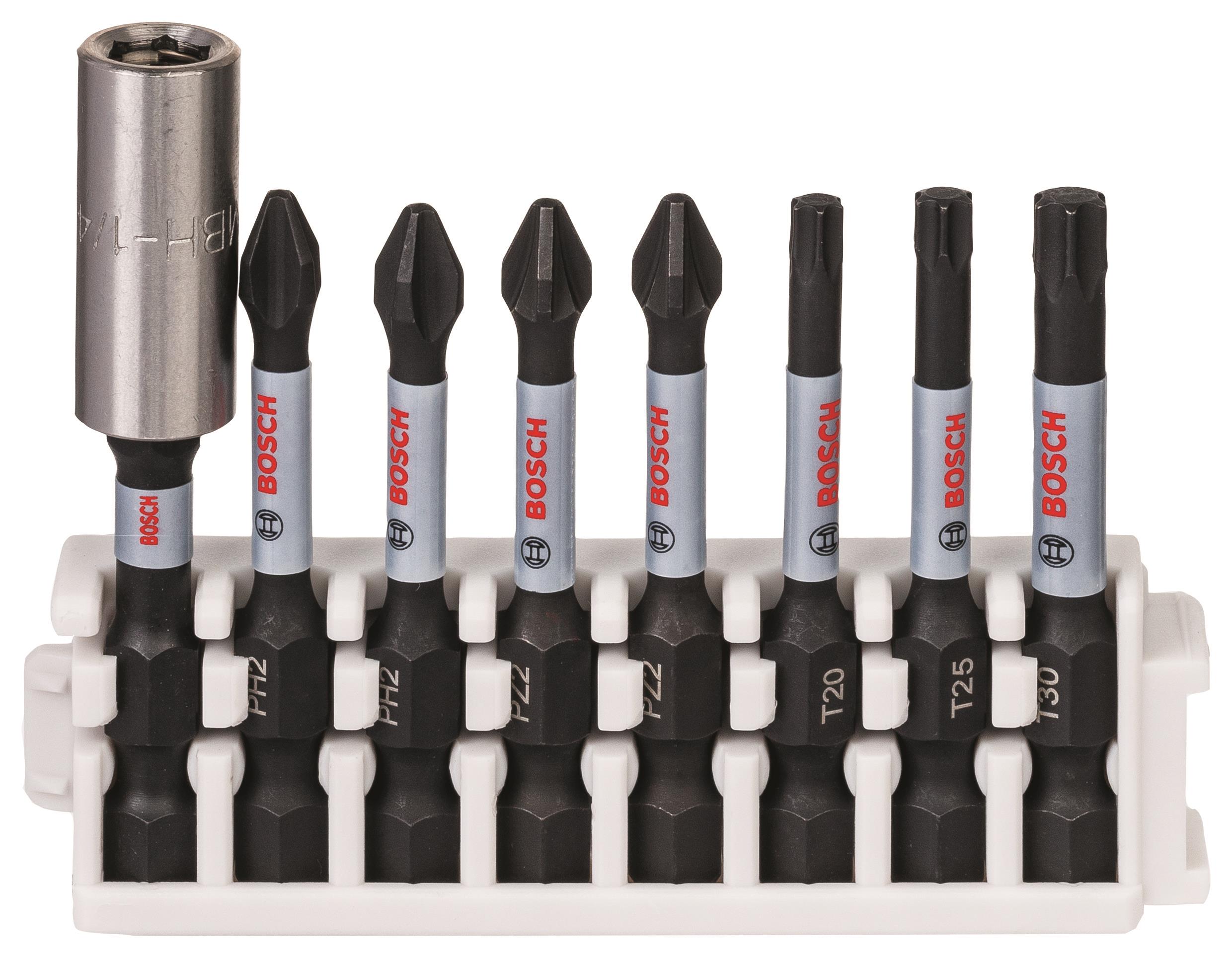 BOSCH 8dílná souprava nástavců Impact Control Power Bit, 2×PH2;2×PZ2;1×T20;1×T25;1×T30 2.608.522.326