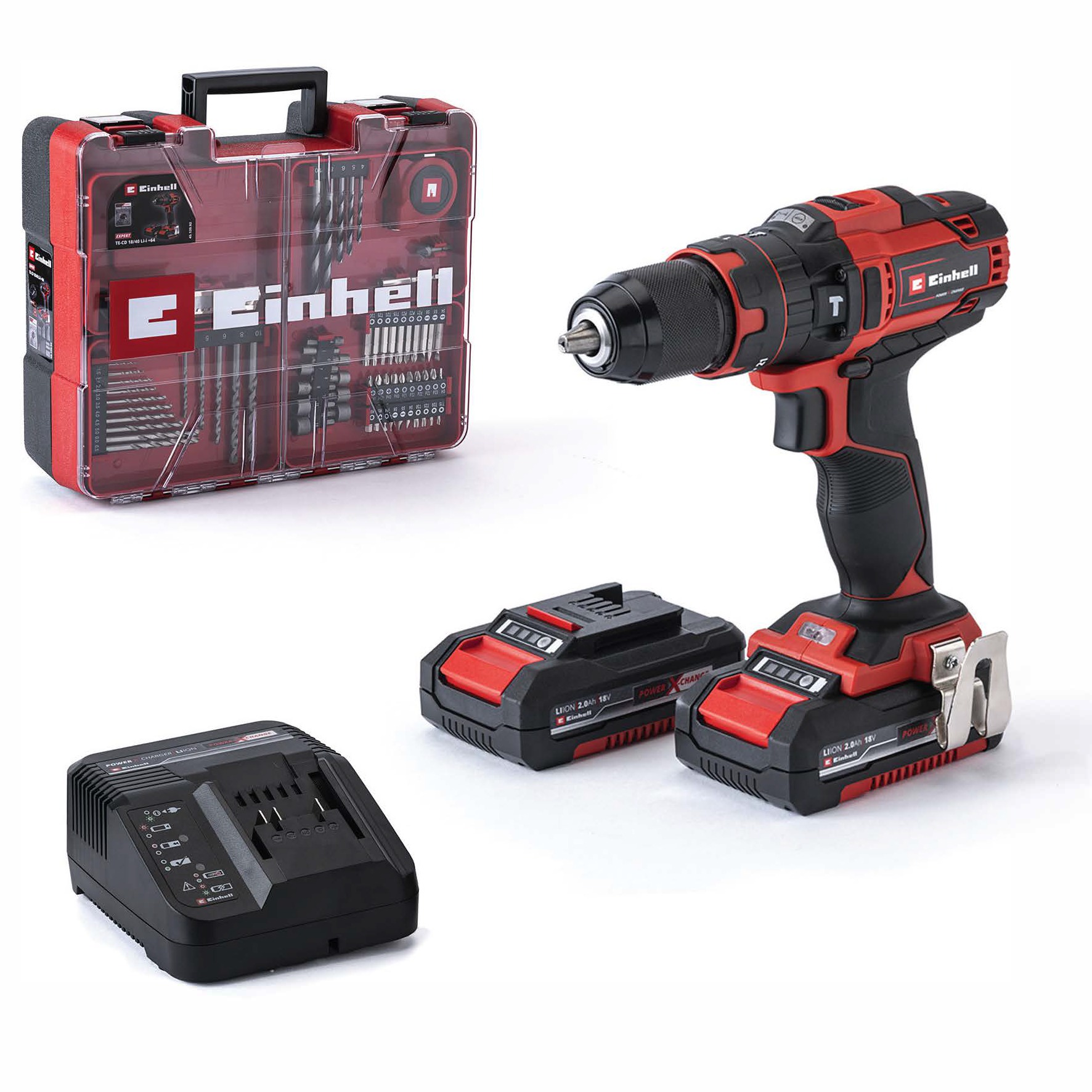 EINHELL Vrtačka AKU s příklepem TE-CD 18/40 Li-i + 64 ks příslušenství, 4513992 (2x2 Ah)