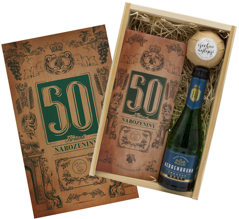 Bohemia Gifts Dárková bedna k 50. narozeninám pro muže, 0,2 l, 11 % vol.