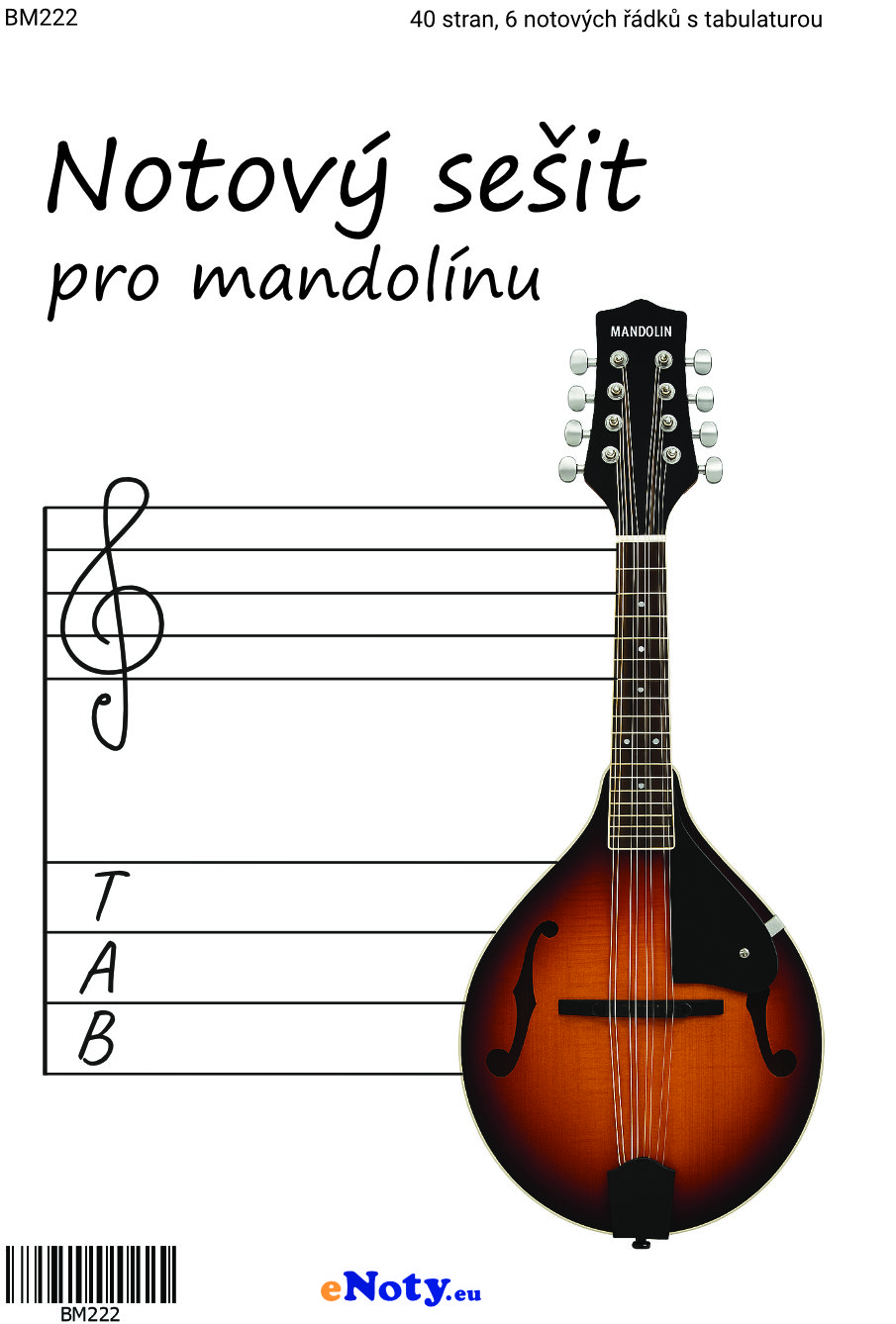 Notový sešit pro mandolínu A4 - 40 stran, 6 notových řádků s tabulaturou
