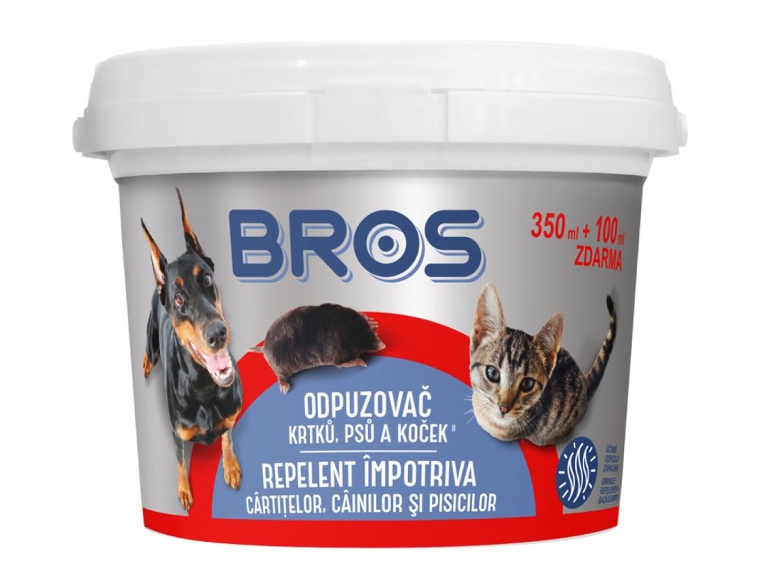 BROS Odpuzovač krtků, psů a koček 350 + 100 ml ZDARMA