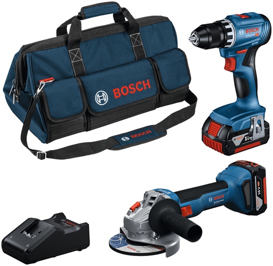 BOSCH Sada aku nářadí GSR 18V-45 + GWS 18V-8 (2 × GBA 18V 40Ah; GAL 18V-40; M-BAG, krabice) 0.615.A