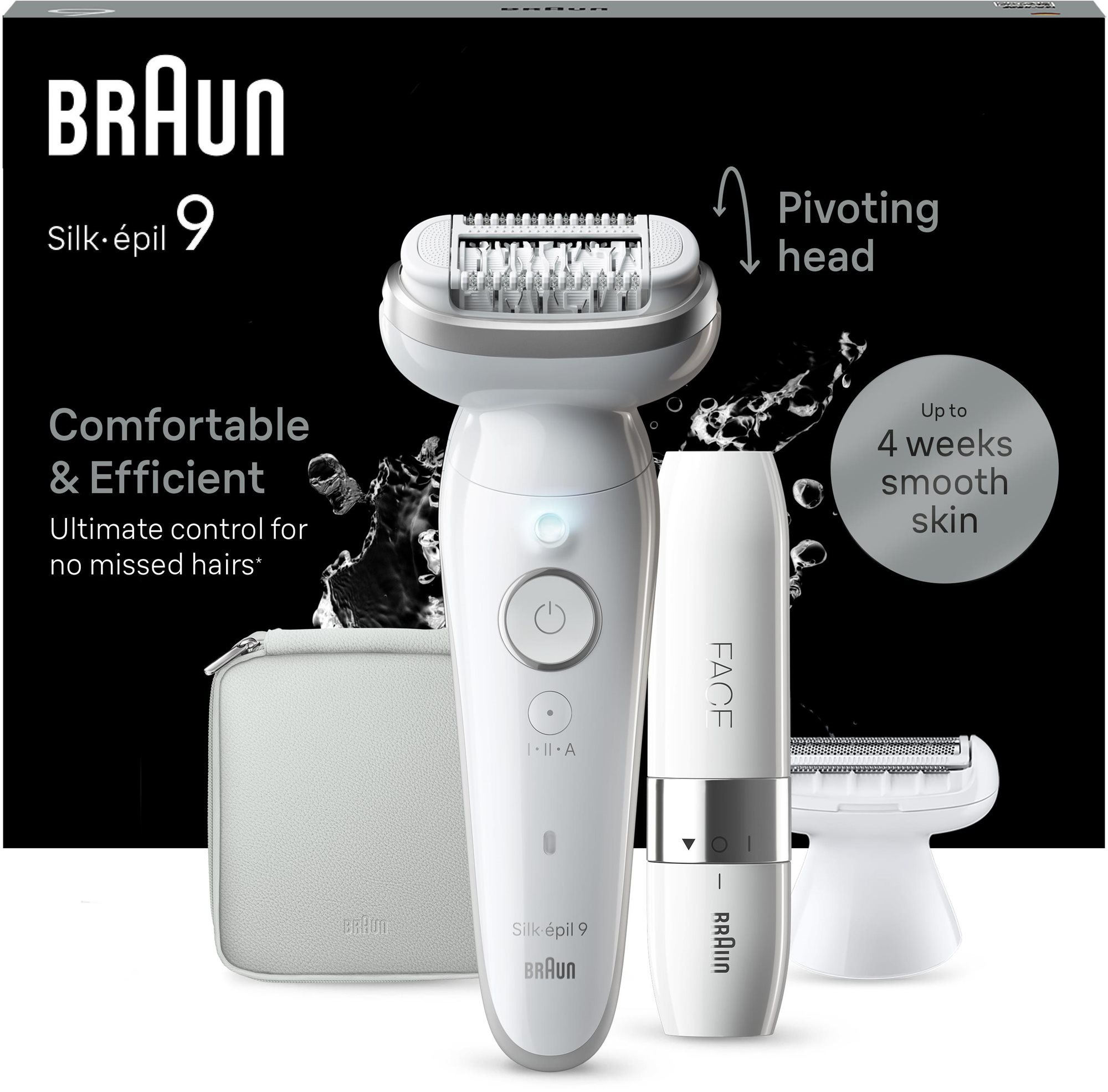 Braun Silk·épil 9 9-341,Bílý/Stříbrný + mini holící strojek na obličej