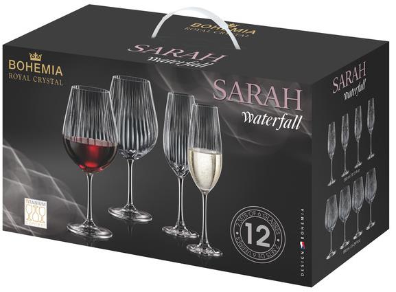 Bohemia Royal Crystal SARAH WATERFALL Sada sklenic na víno 12 ks