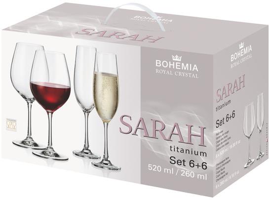 Bohemia Royal Crystal SARAH Sada sklenic na víno a šampaňské 12 ks