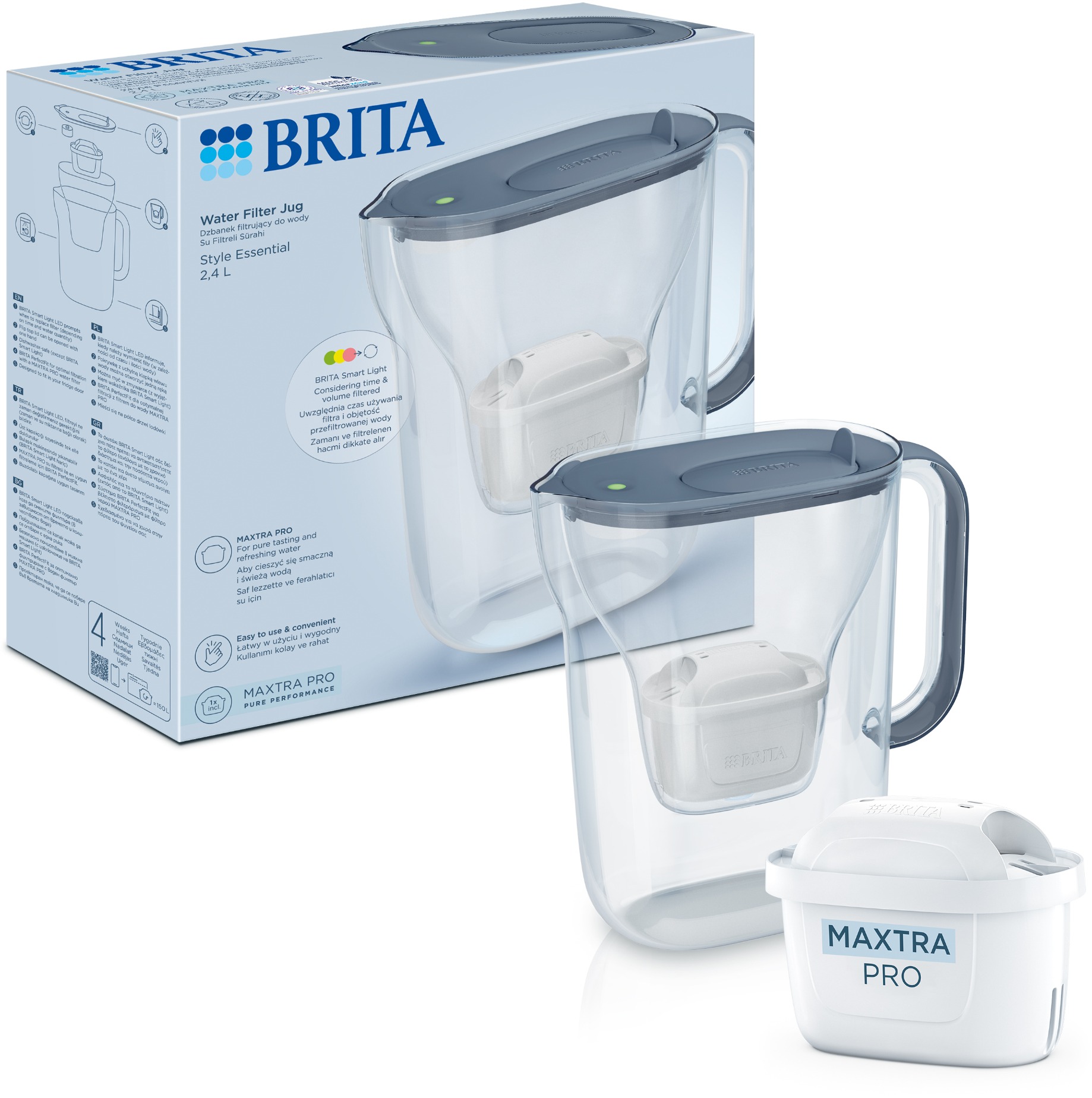 Brita Style Essential s filtrem Maxtra Pro Pure Performance, 2, 4 l, šedomodrá