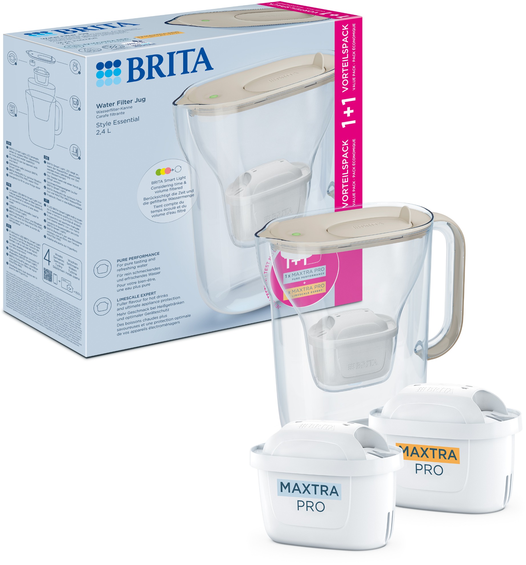 Brita Style Essential +2 filtry Maxtra Pro (Hard Water a Pure Performance), písková
