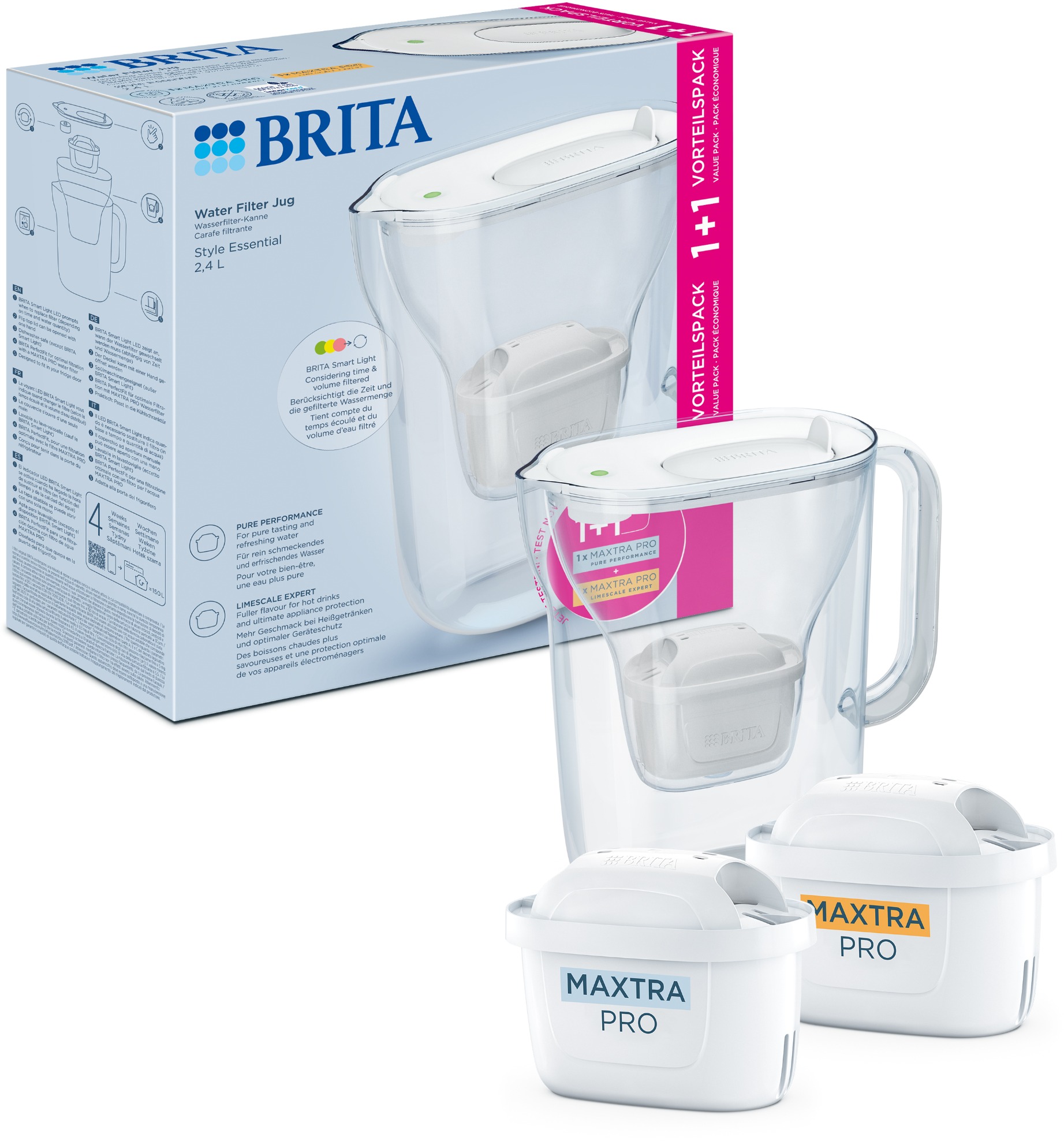 Brita Style Essential +2 filtry Maxtra Pro (Hard Water a Pure Performance), 2, 4 l, bílá
