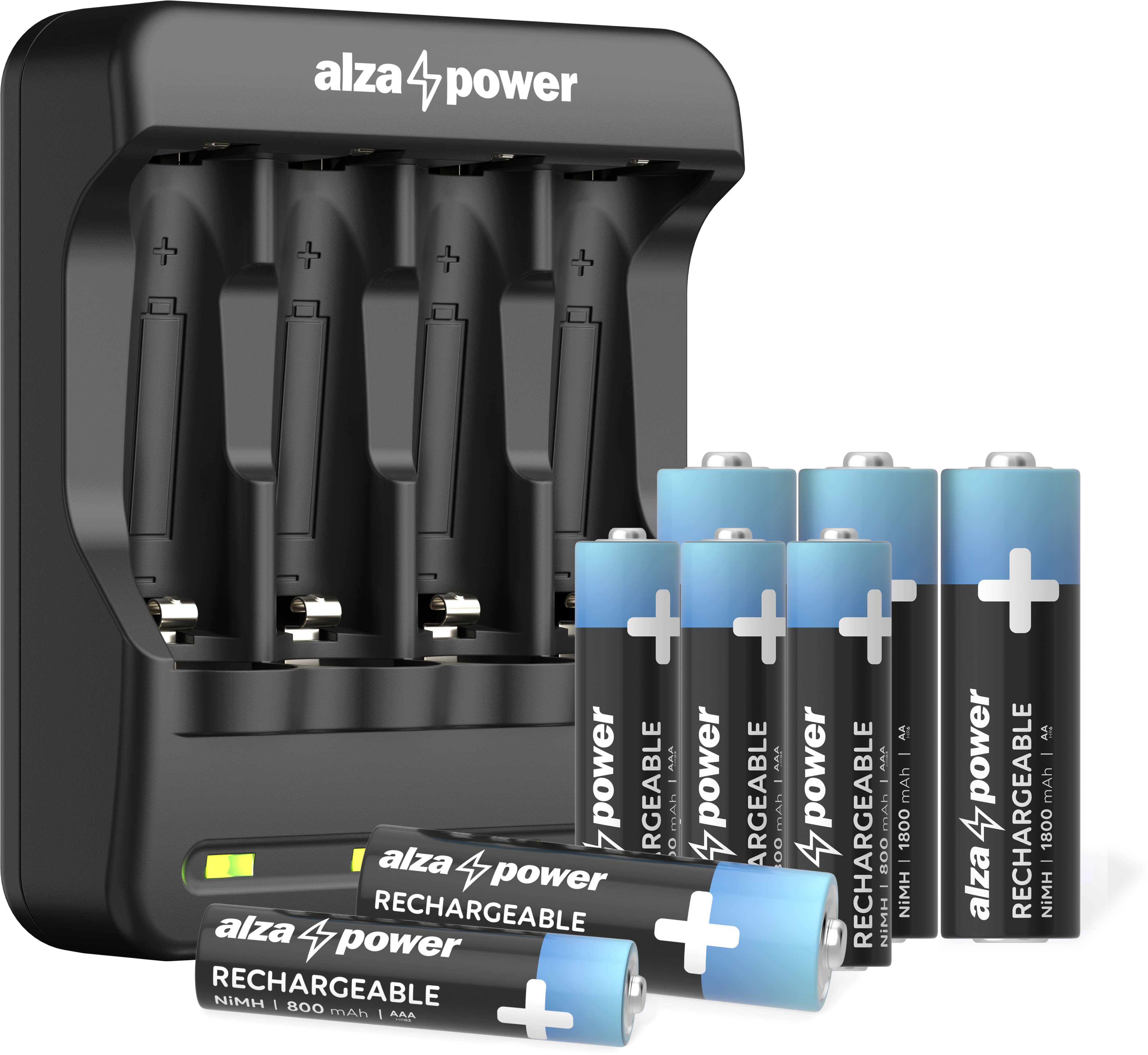 AlzaPower SET AP410-C Battery Charger + Rechargeable Battries HR6 (AA) 1800 mAh 4ks + HR03 (AAA) 800