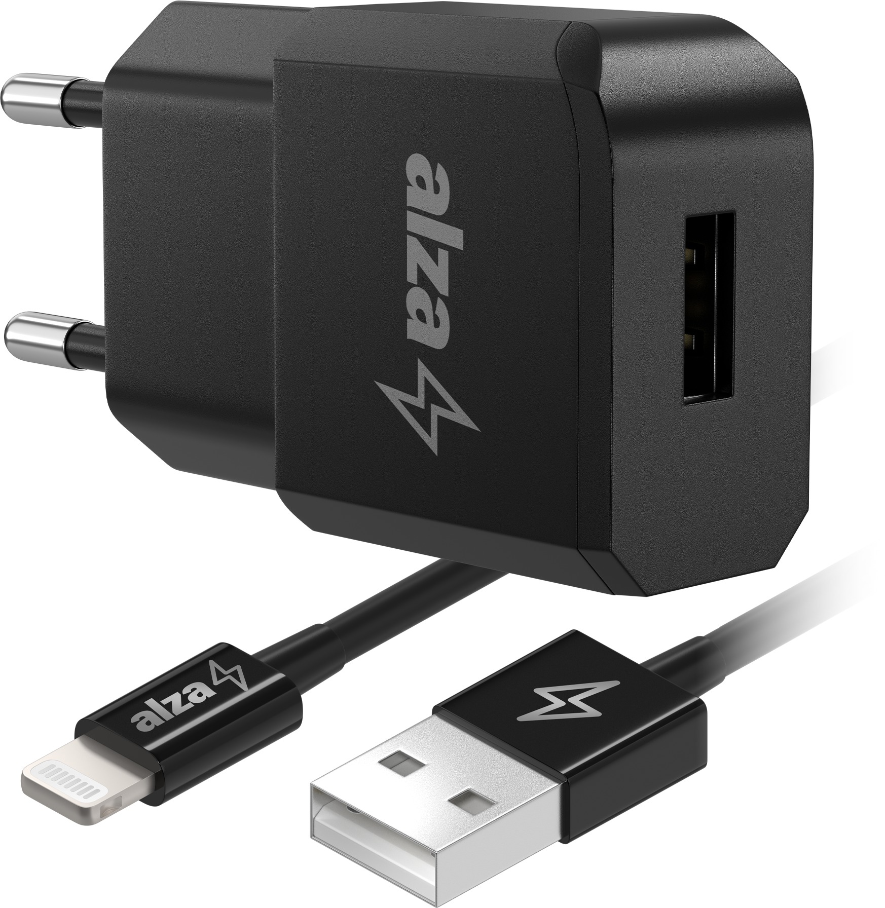 AlzaPower Smart Charger 2.1A černá + Core Lightning MFi  1m černý