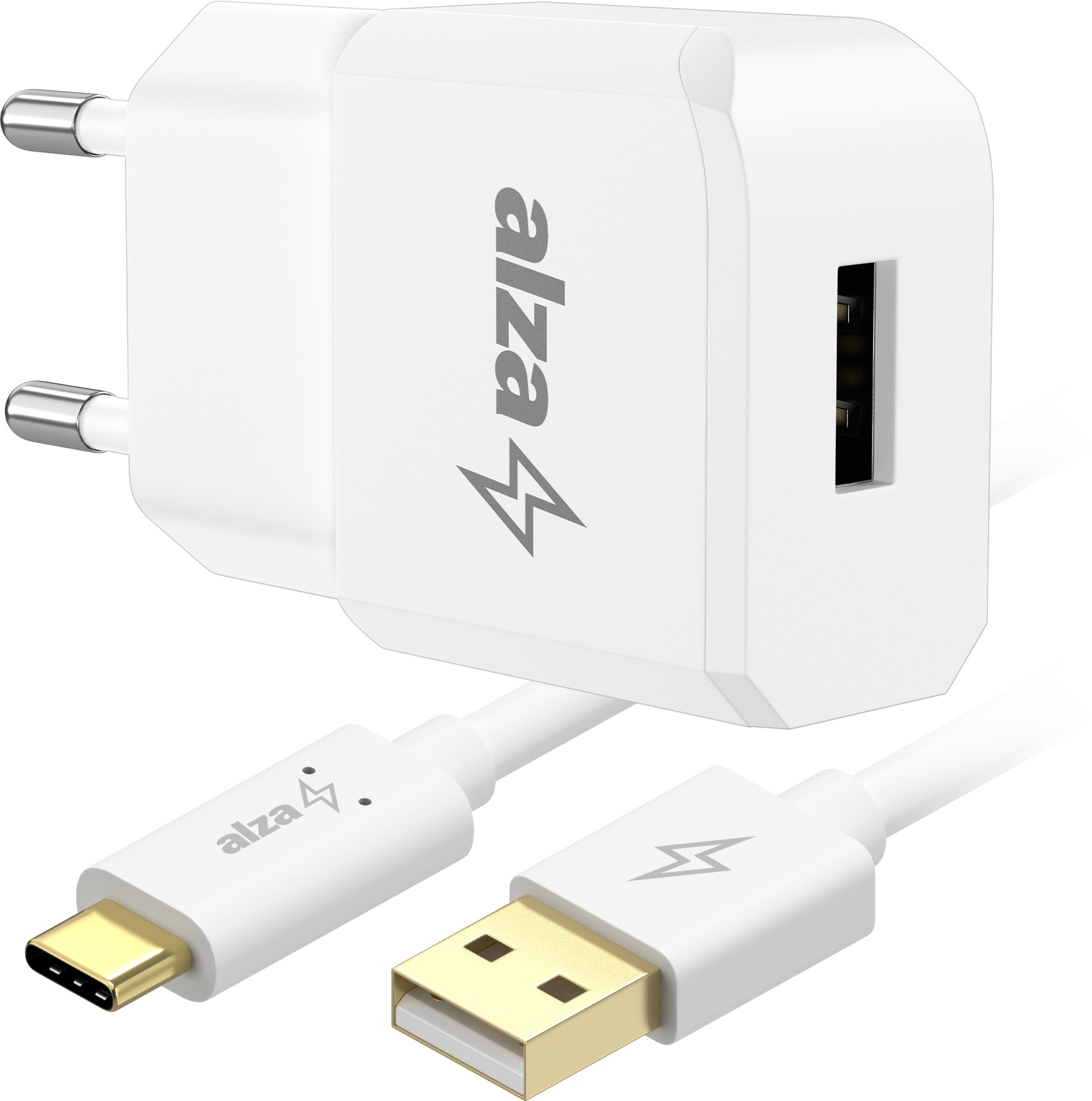 AlzaPower Compact A300 10W Bílá + Core USB-C 2.0 1m bílý