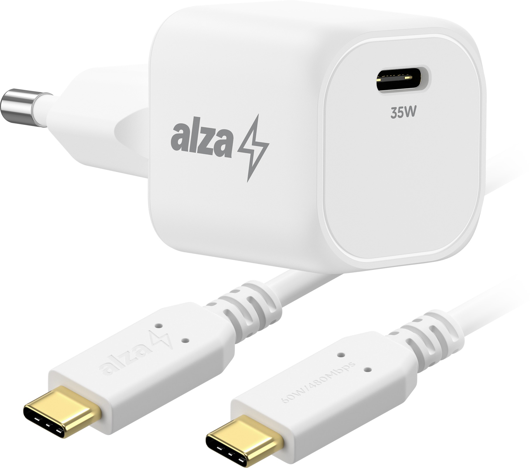 AlzaPower Apex G550 35W Bílá + Core USB-C 2.0 60W 1m bílý