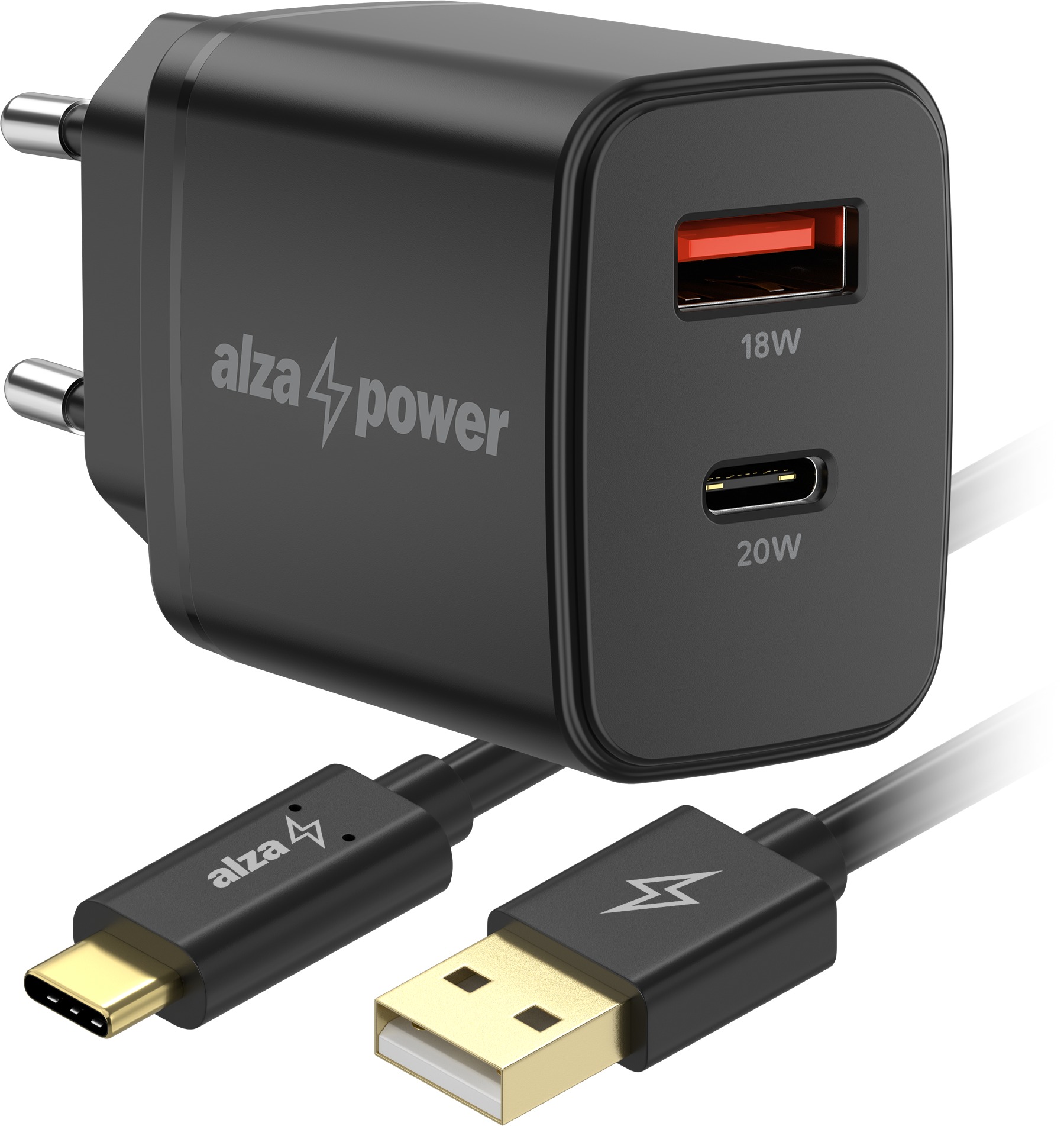 AlzaPower Compact A530 20W Černá + Core USB-C 2.0 1m černý