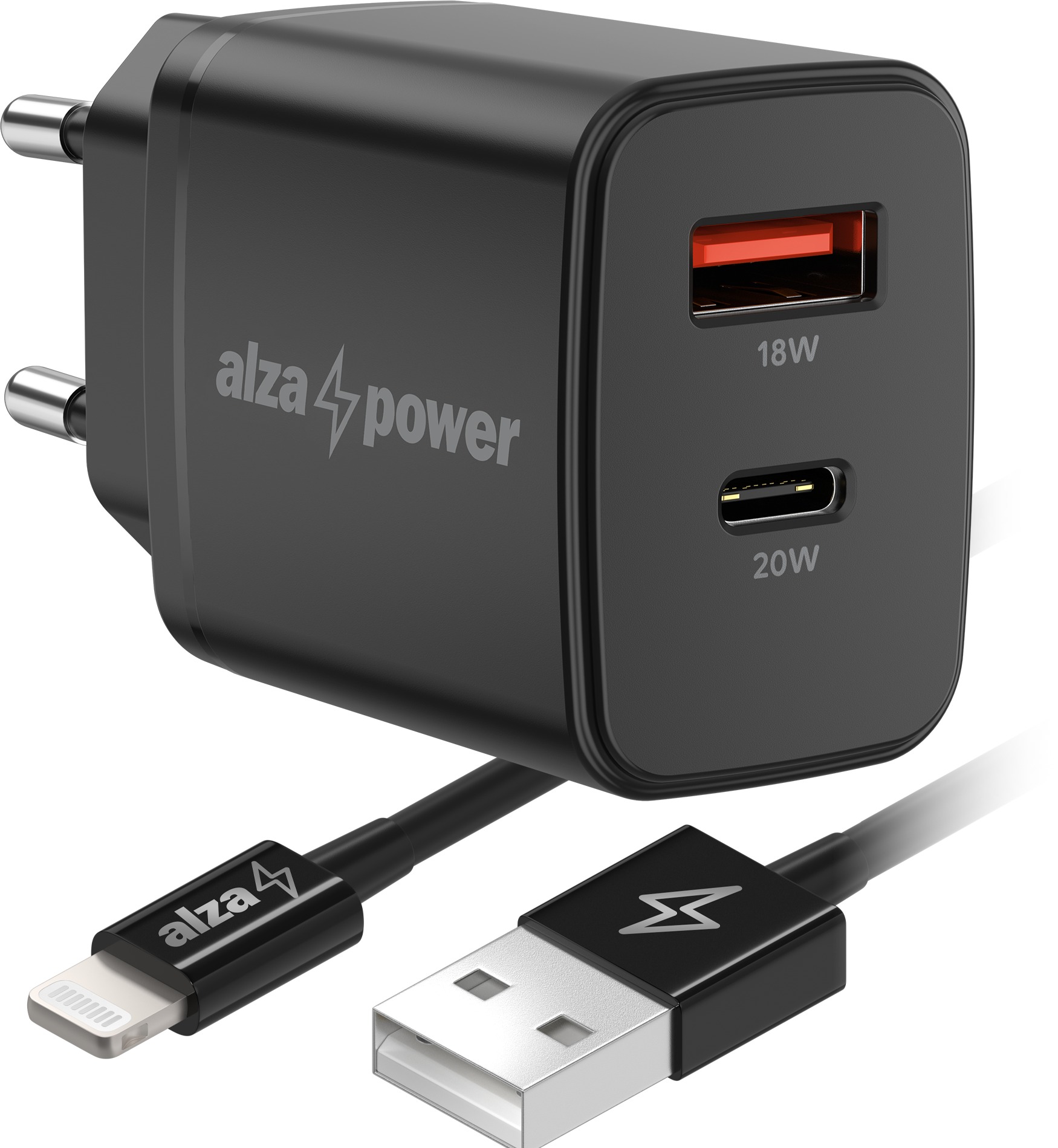 AlzaPower Compact A530 20W Černá + Core Lightning MFi (C189) 1m černý