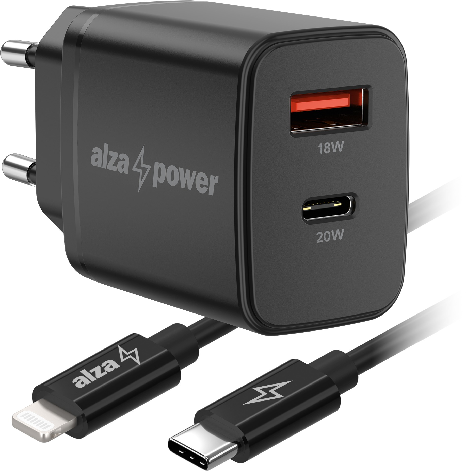 AlzaPower Compact A530 20W Černá + Core Lightning MFi 1m černý