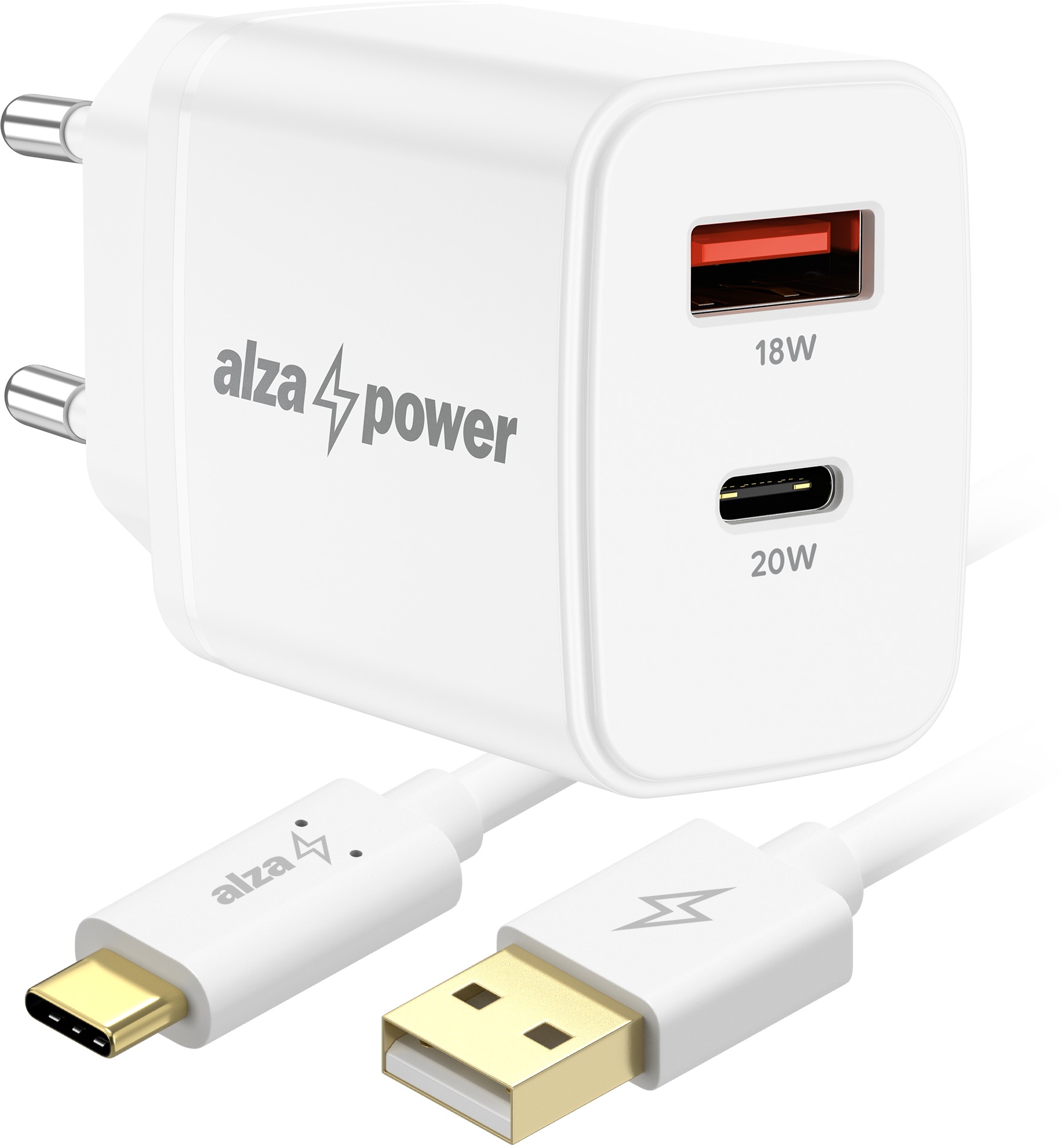 AlzaPower A101CA Fast Charge 20W bílá + Core USB-C 2.0 1m bílý