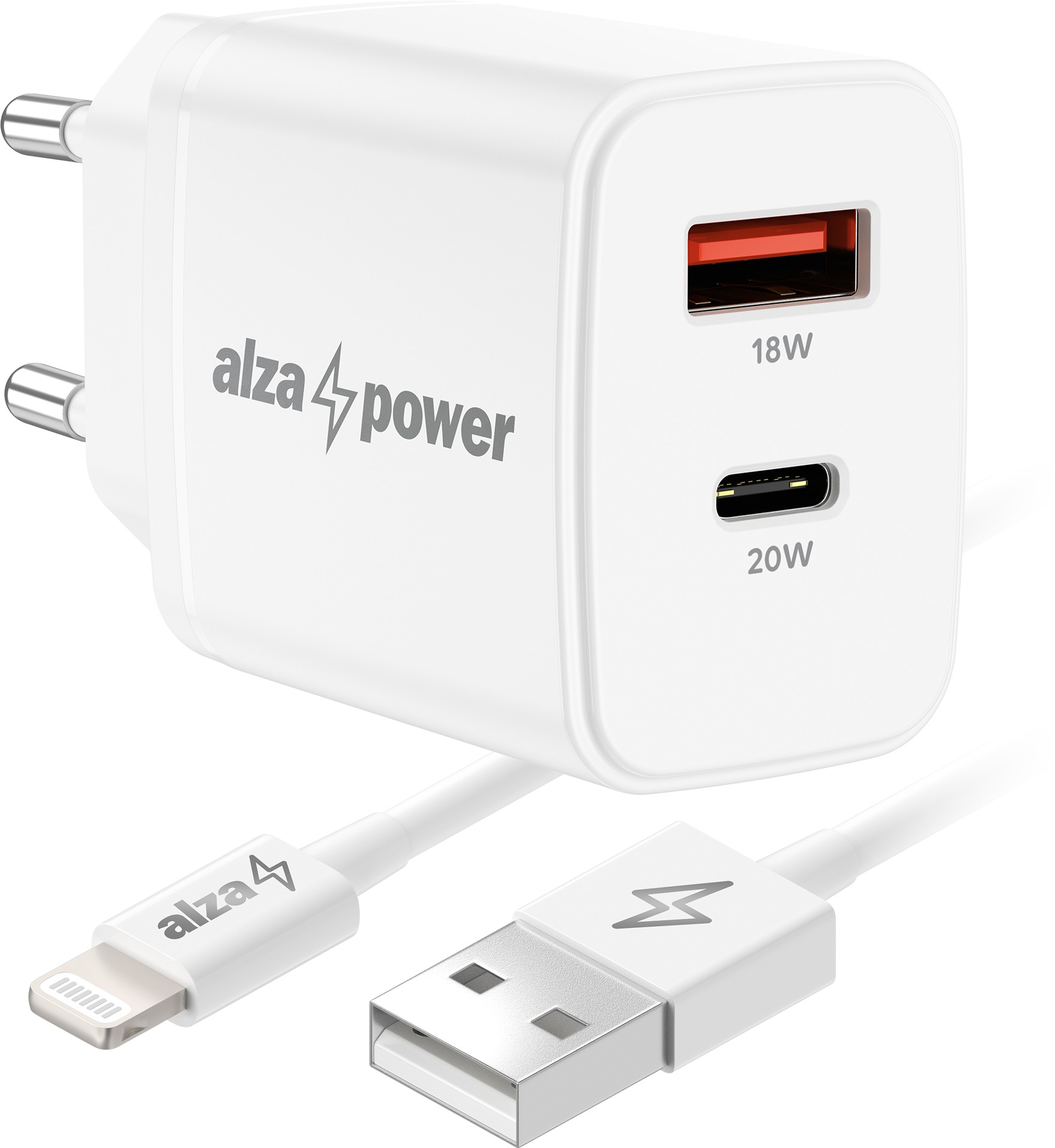 AlzaPower A101CA Fast Charge 20W bílá + Core Lightning MFi  1m bílý
