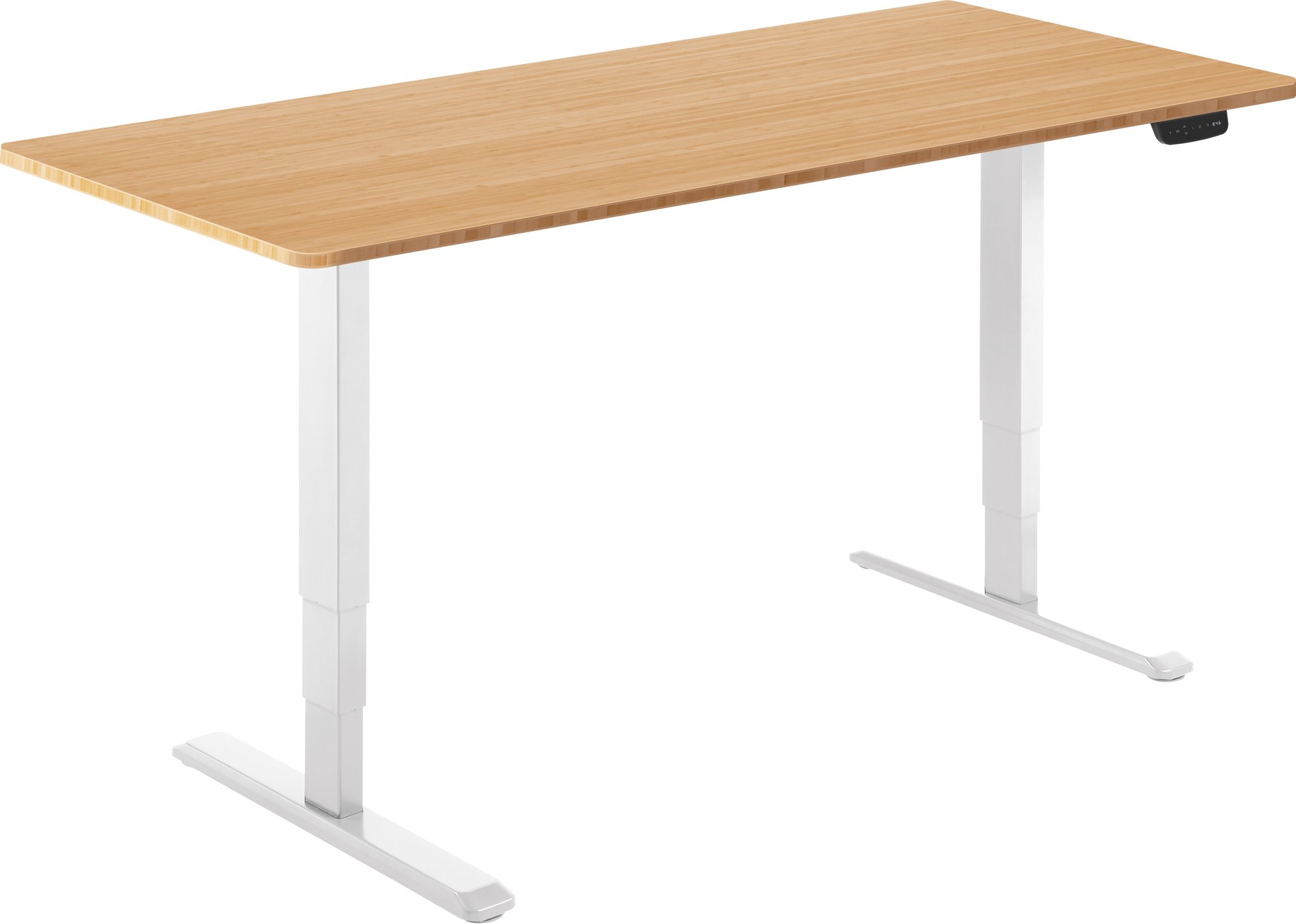 AlzaErgo Table ET1 NewGen bílý + deska 140×80 cm bambusová zaoblená