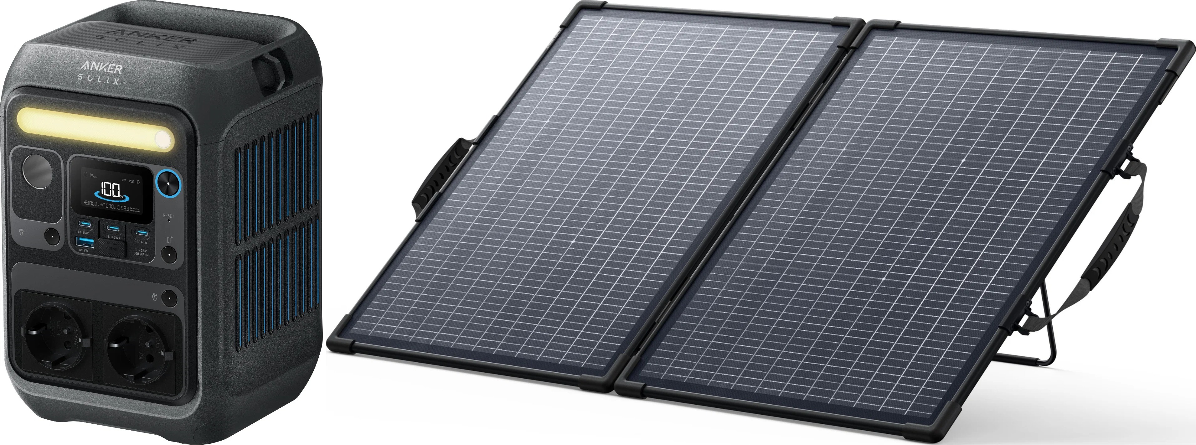 Anker SOLIX C300X+ Anker SOLIX PS100 Bifacial Portable Solar Panel (100W)