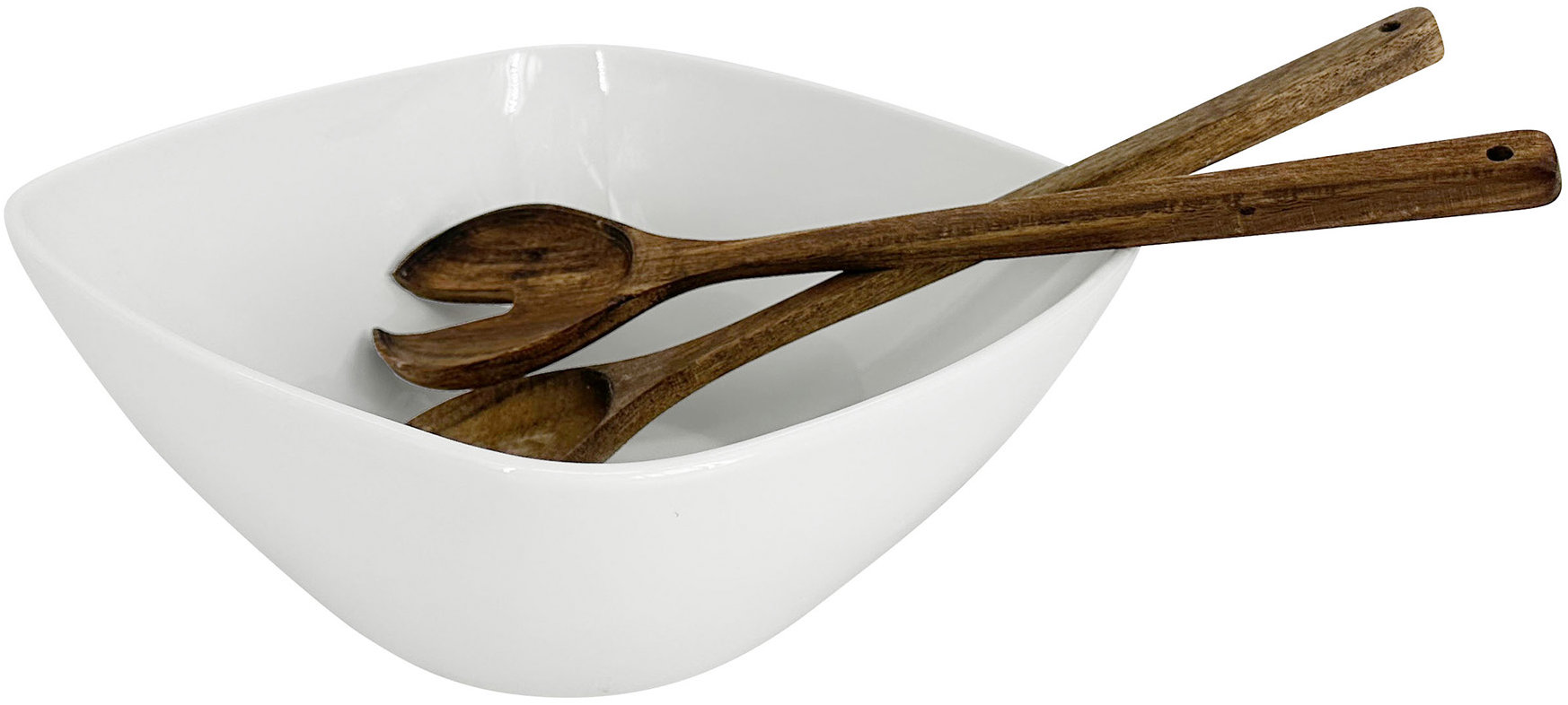 by inspire Sada - Keramická servírovací mísa se salátovým náčiním – 26 cm, bílá