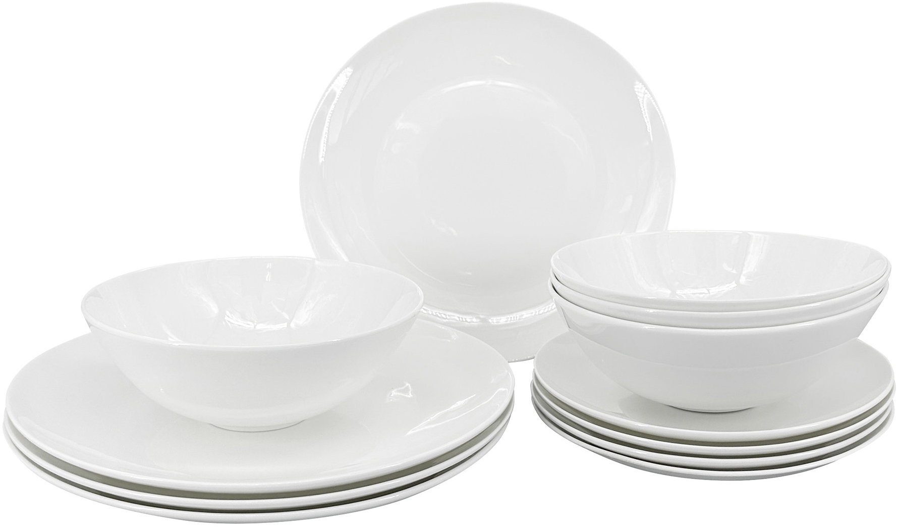 by inspire Porcelánová jídelní sada Luna 12 ks – bílá, kulatý tvar