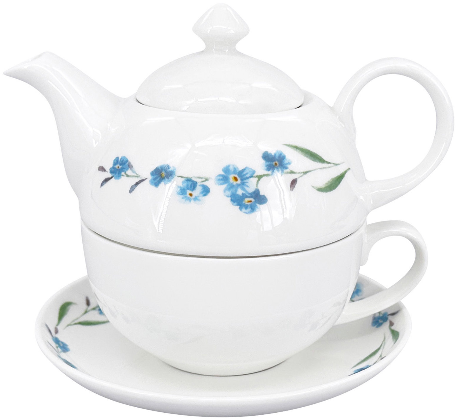 by inspire Porcelánová čajová souprava Luna Pomněnka, bílá/modrá